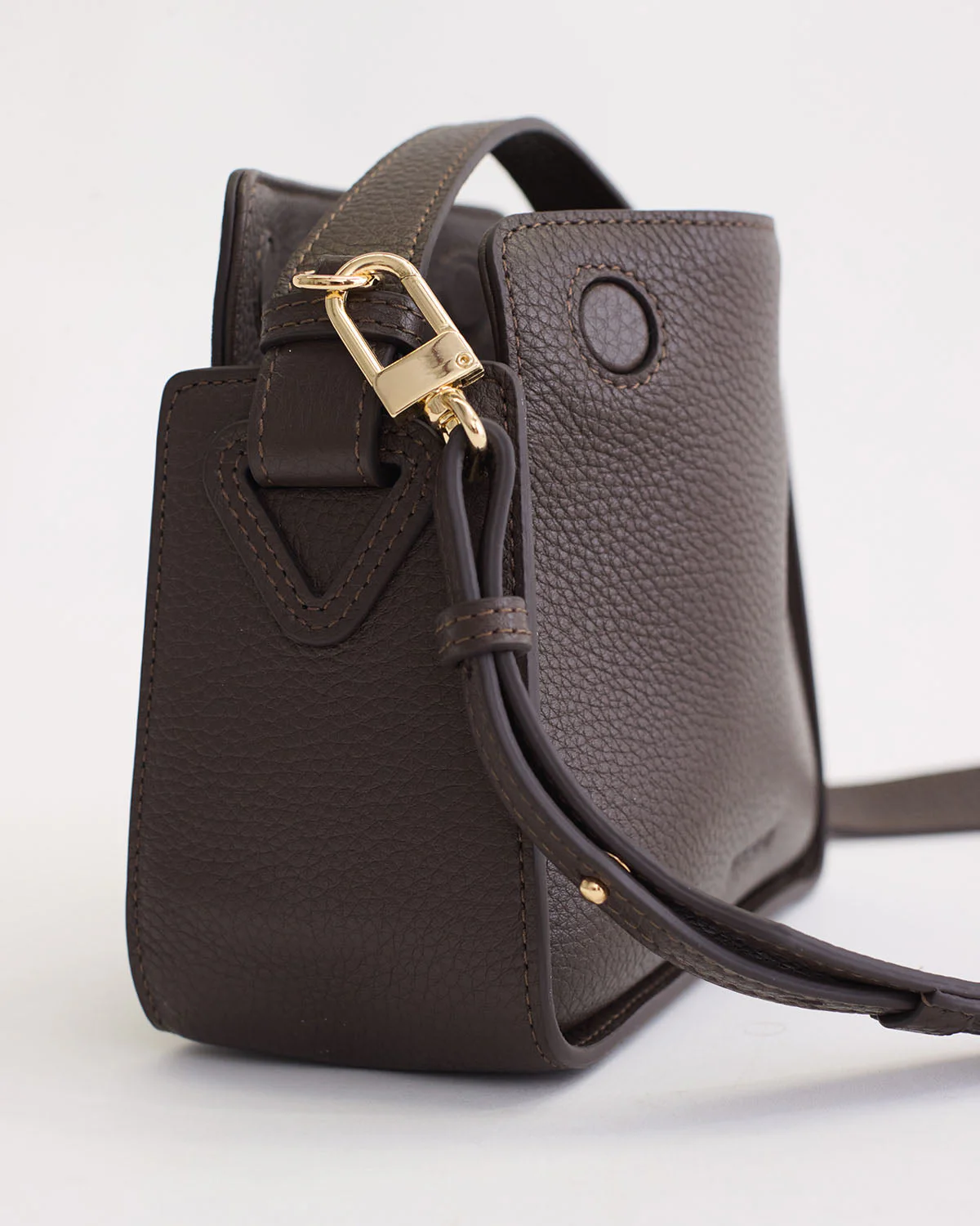 Mini Clementine Bag: Charcoal Pebbled Leather with Gold - Image 11