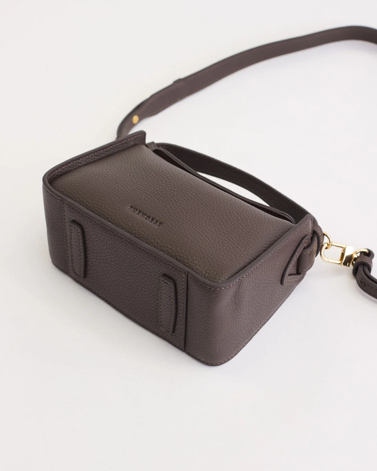 Mini Clementine Bag: Charcoal Pebbled Leather with Gold - Image 12