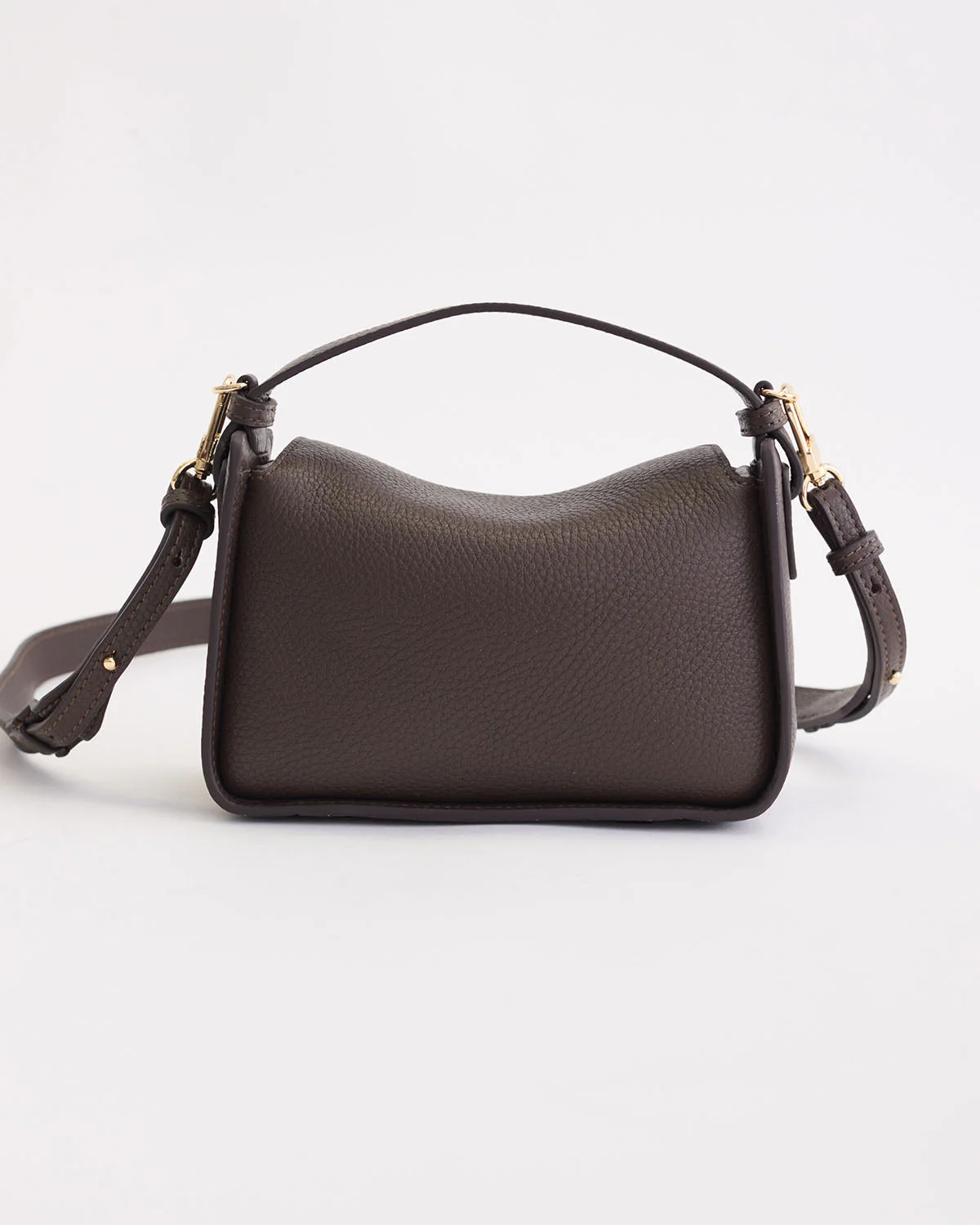 Mini Clementine Bag: Charcoal Pebbled Leather with Gold - Image 13
