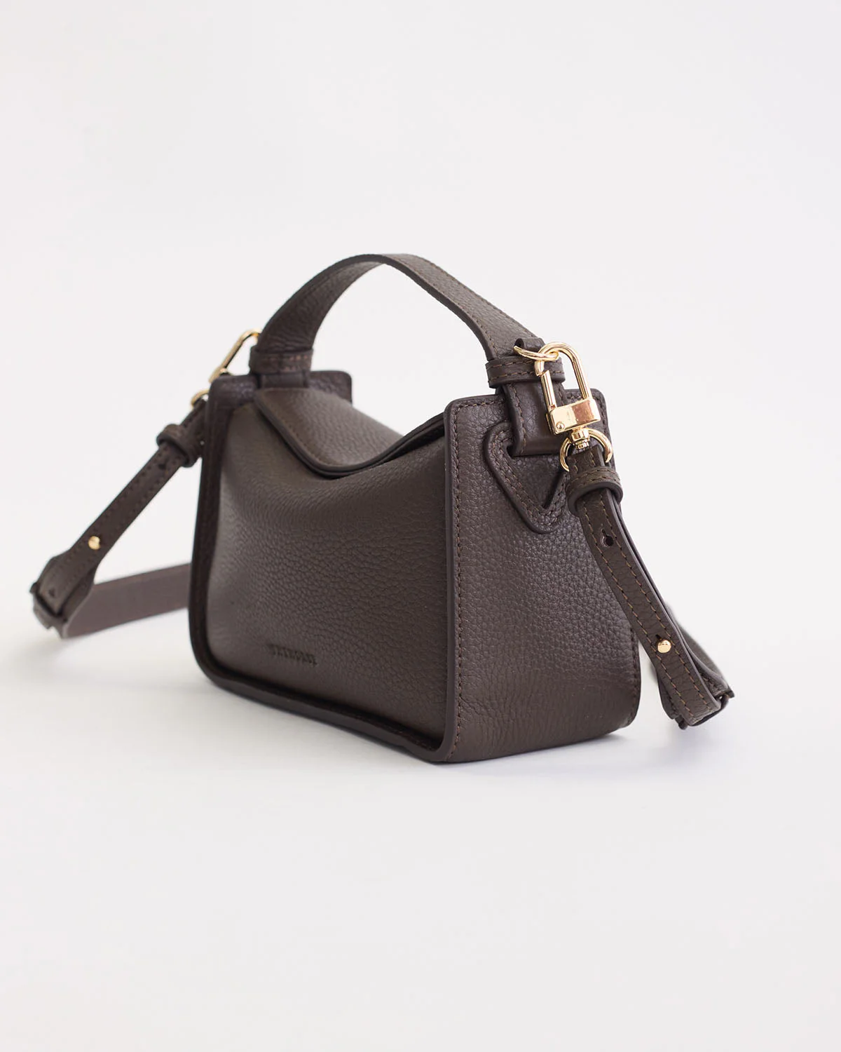 Mini Clementine Bag: Charcoal Pebbled Leather with Gold - Image 3