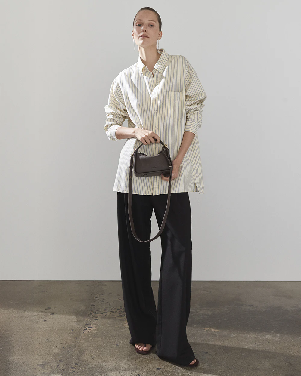 Mini Clementine Bag: Charcoal Pebbled Leather with Gold - Image 8